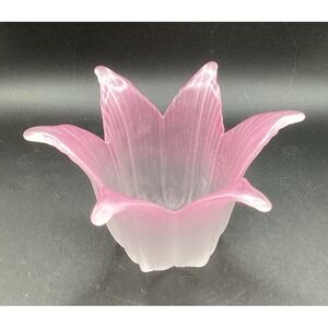 PartyLite Pink Frosted Glass Rosebud‎ Votive Tea Lite Holder Collectible Decor